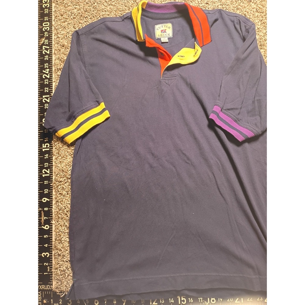 Cutter & Buck Mens Large Polo Shirt Navy Blue Colorblock Vintage Made in USA L